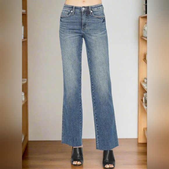 Judy Blue Tummy Control Jeans Mid-Rise Slim Fit Waist Straight Leg Denim Pants - Picture 7 of 11